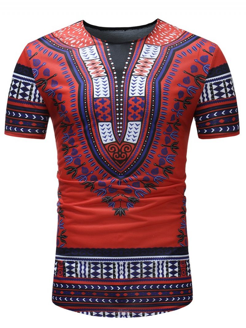 Afrikansk Mode Dashiki Print Slim Fit Scoop T-Shirt Til Mænd