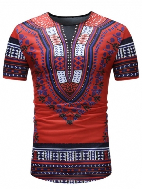 Afrikansk Mode Dashiki Print Slim Fit Scoop T-Shirt Til Mænd