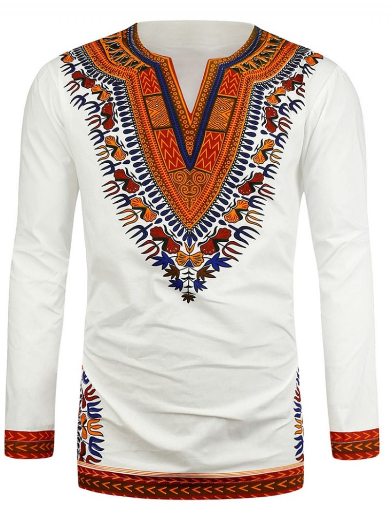 Afrikansk Mode Dashiki Print V-Hals Løs T-Shirt Til Mænd