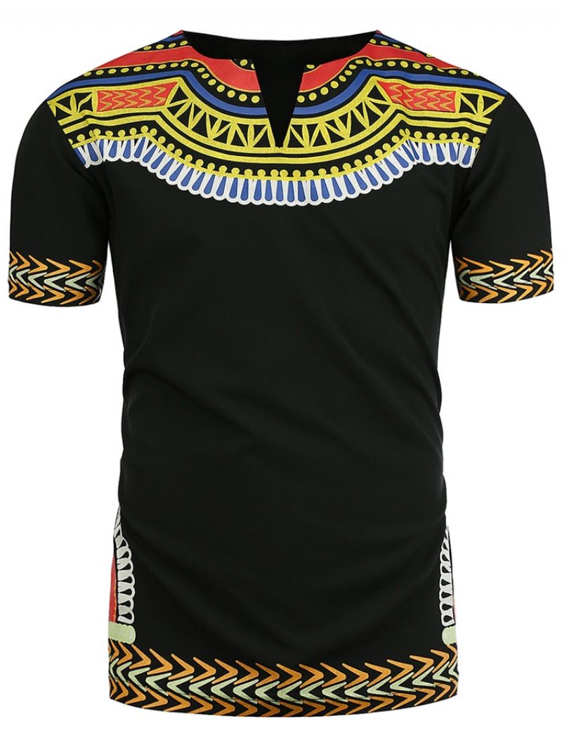 Afrikansk Mode Dashiki Print V-Hals Løs T-Shirt Til Mænd