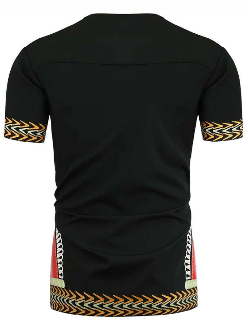 Afrikansk Mode Dashiki Print V-Hals Løs T-Shirt Til Mænd