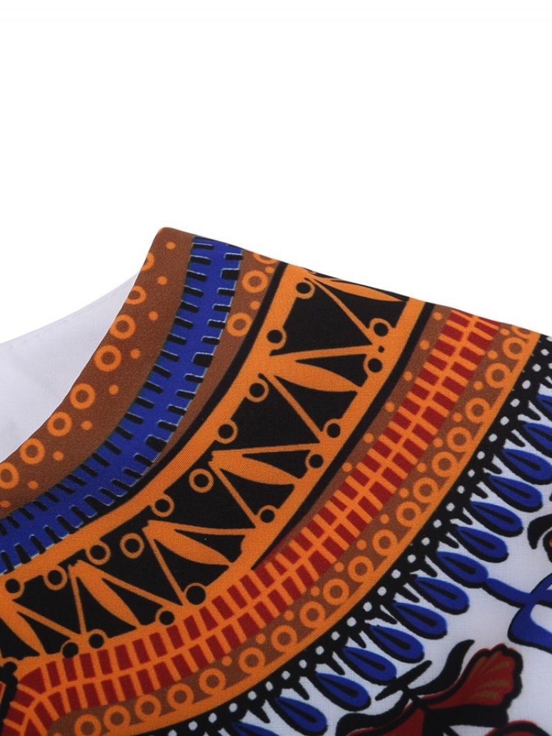 Afrikansk Mode Dashiki Print V-Hals Løs T-Shirt Til Mænd