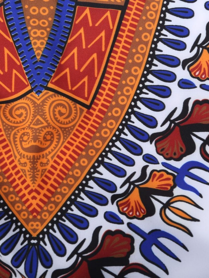 Afrikansk Mode Dashiki Print V-Hals Løs T-Shirt Til Mænd