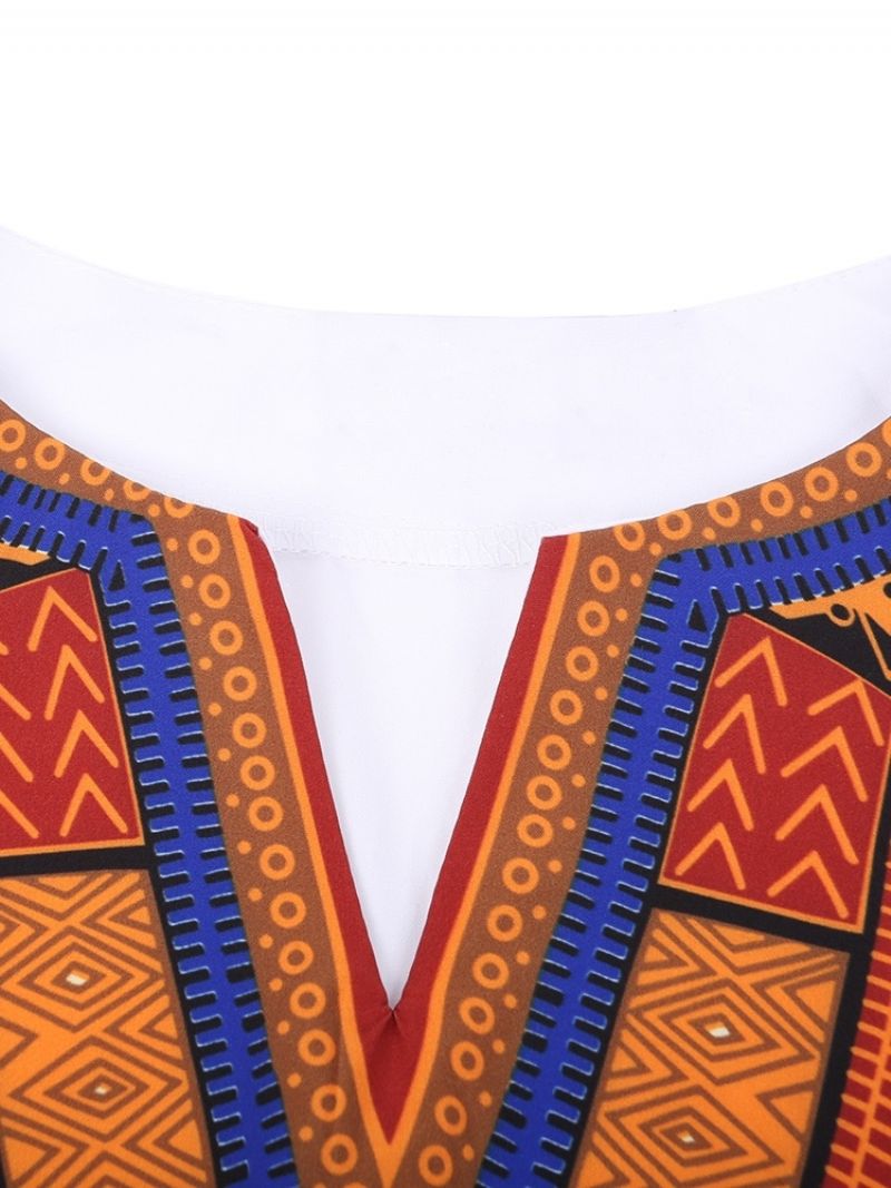 Afrikansk Mode Dashiki Print V-Hals Løs T-Shirt Til Mænd