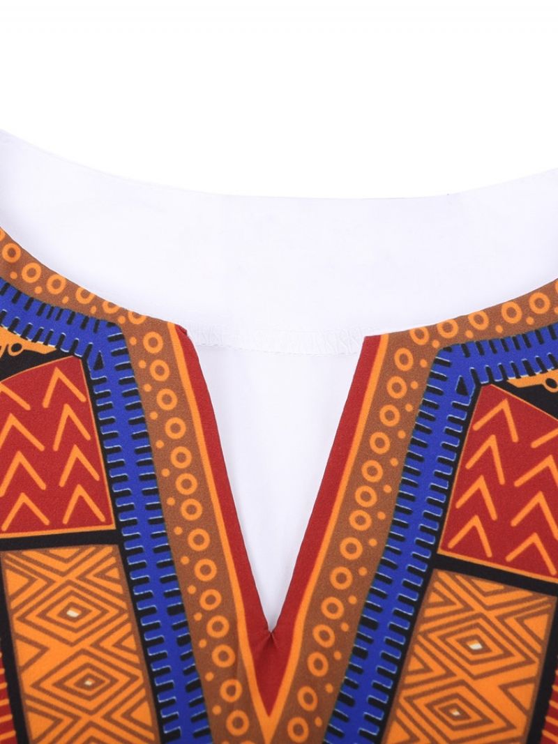 Afrikansk Mode Dashiki Print V-Hals Løs T-Shirt Til Mænd