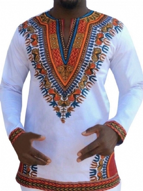 Afrikansk Mode Dashiki Print V-Hals Løs T-Shirt Til Mænd