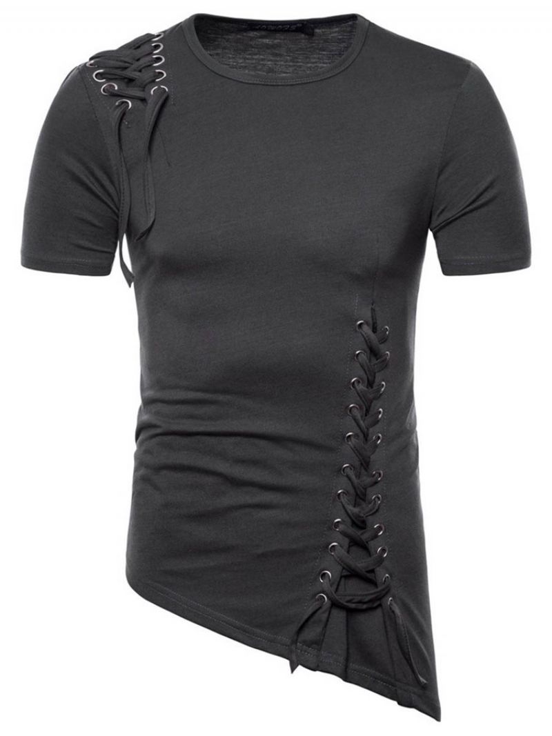 Almindelig Slank Asymmetrisk Strappy Herre-T-Shirt