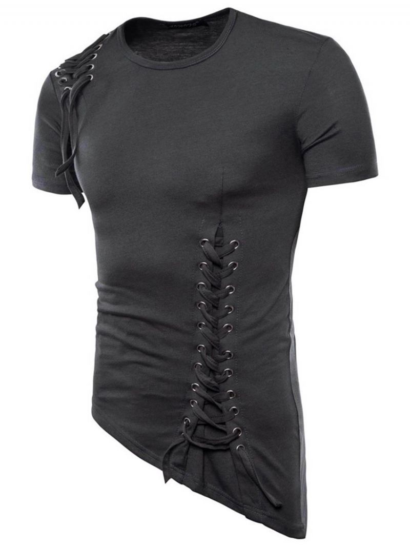 Almindelig Slank Asymmetrisk Strappy Herre-T-Shirt