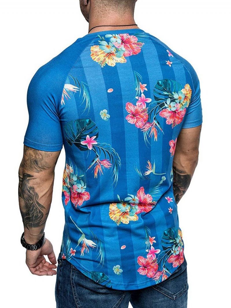 Blomsterprint Rund Hals Slim T-Shirt Til Mænd