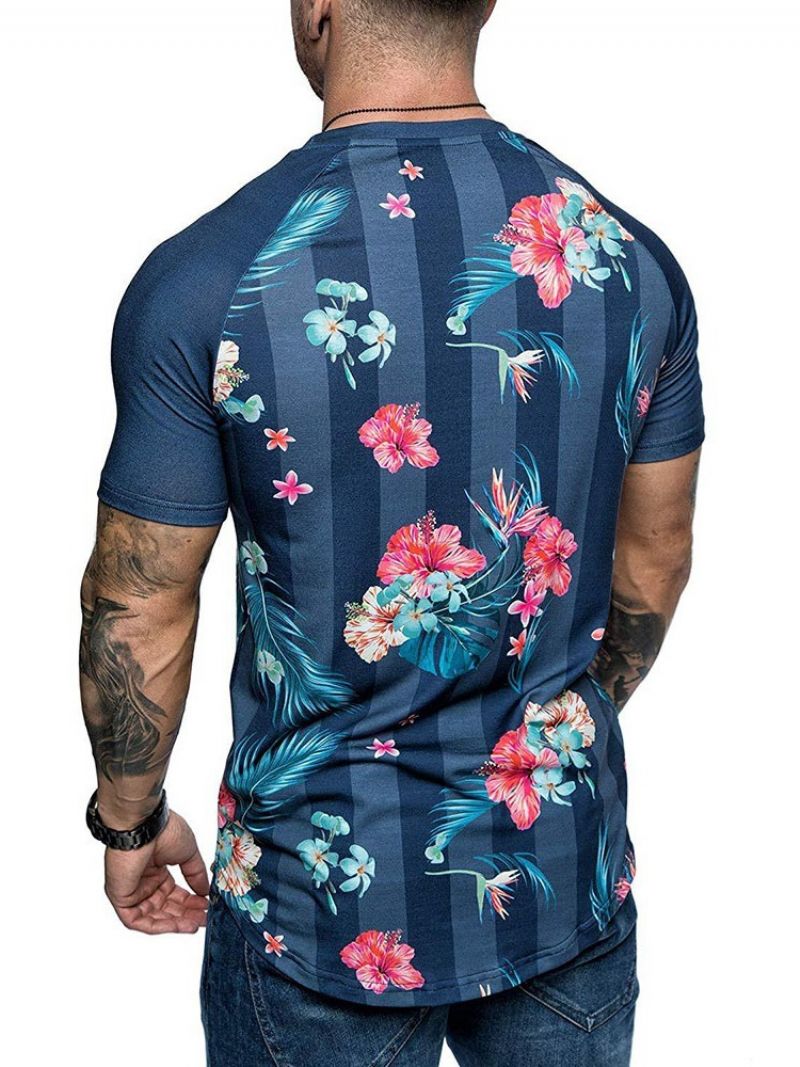 Blomsterprint Rund Hals Slim T-Shirt Til Mænd