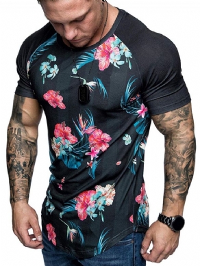 Blomsterprint Rund Hals Slim T-Shirt Til Mænd