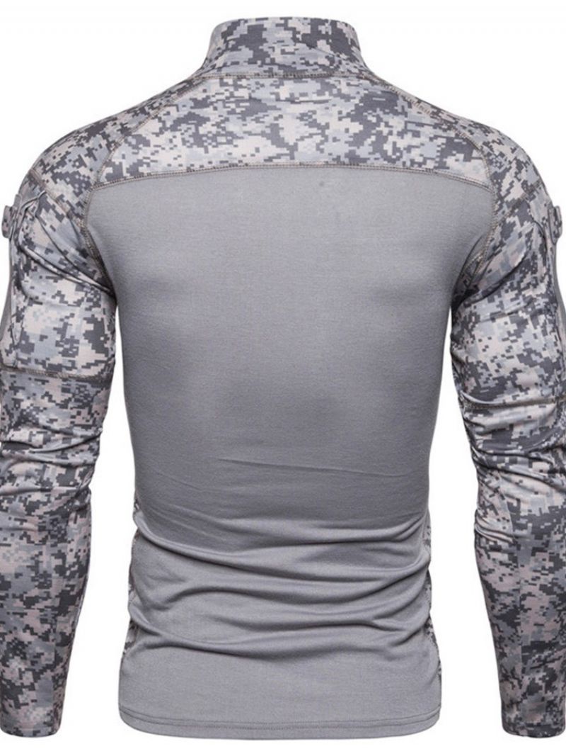 Camouflage Afslappet Standkrave Slank Langærmet T-Shirt Til Mænd