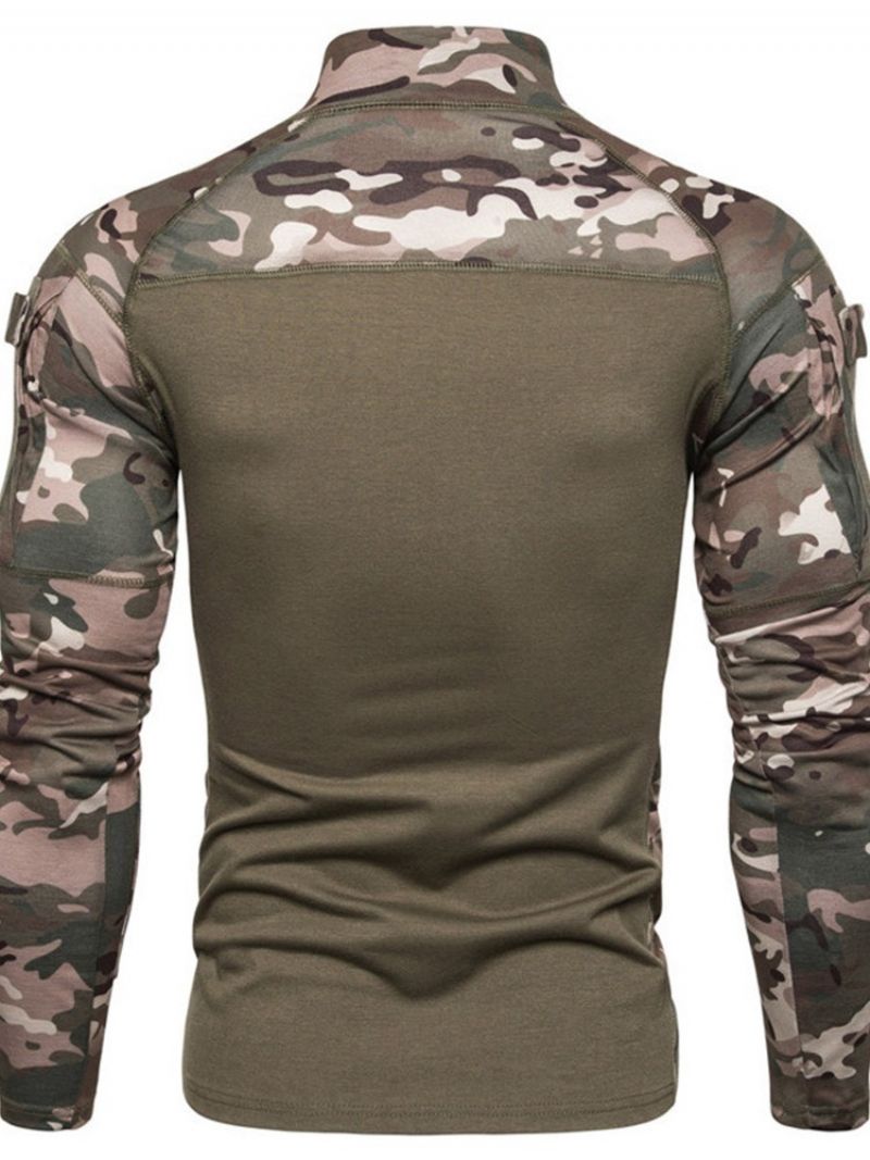 Camouflage Afslappet Standkrave Slank Langærmet T-Shirt Til Mænd