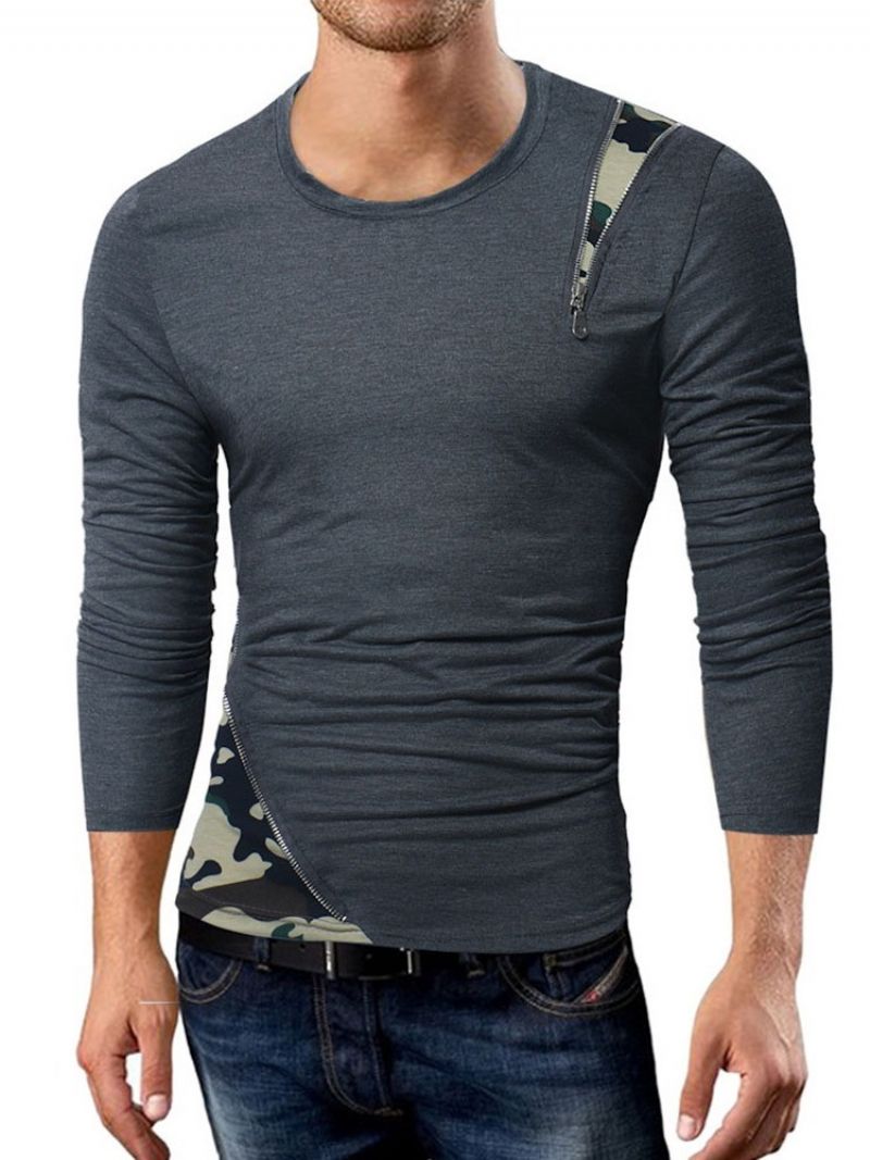 Camouflage Casual Patchwork Slank Langærmet T-Shirt