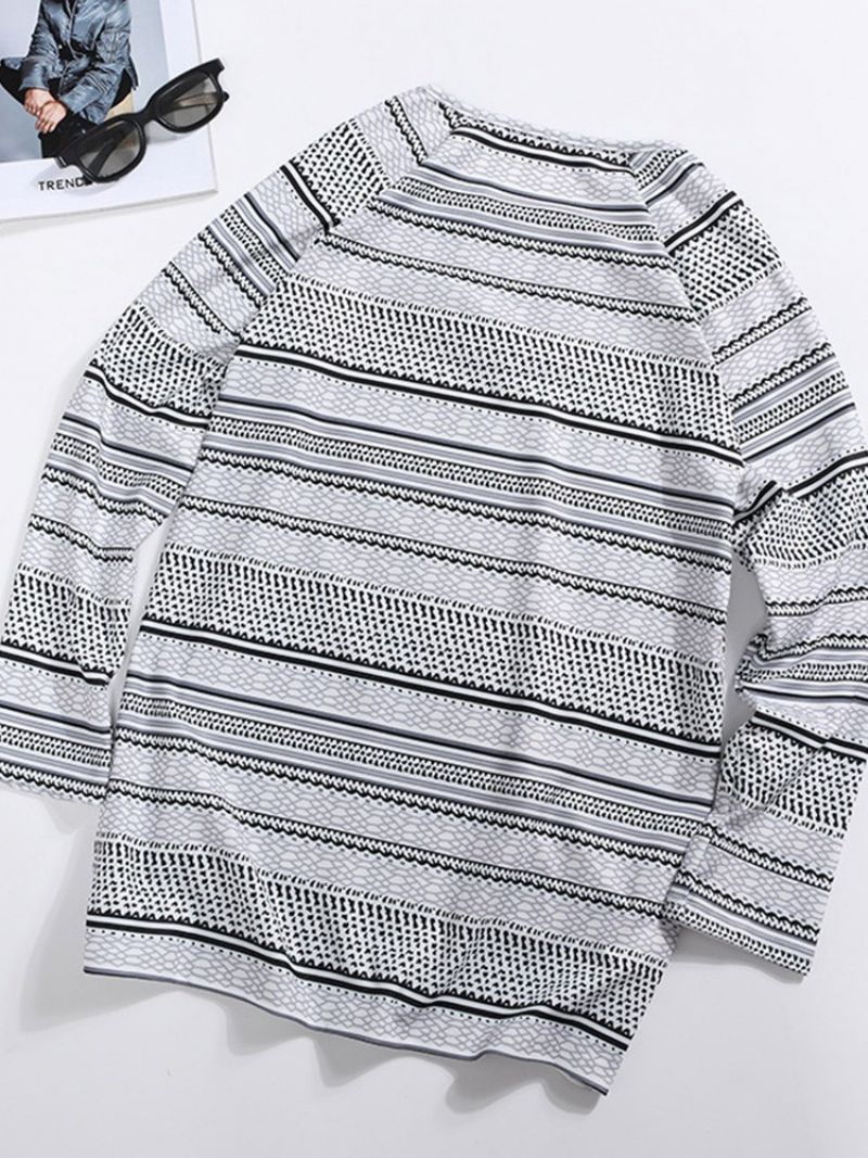 Casual Stripe Print Langærmet Løs T-Shirt Til Mænd