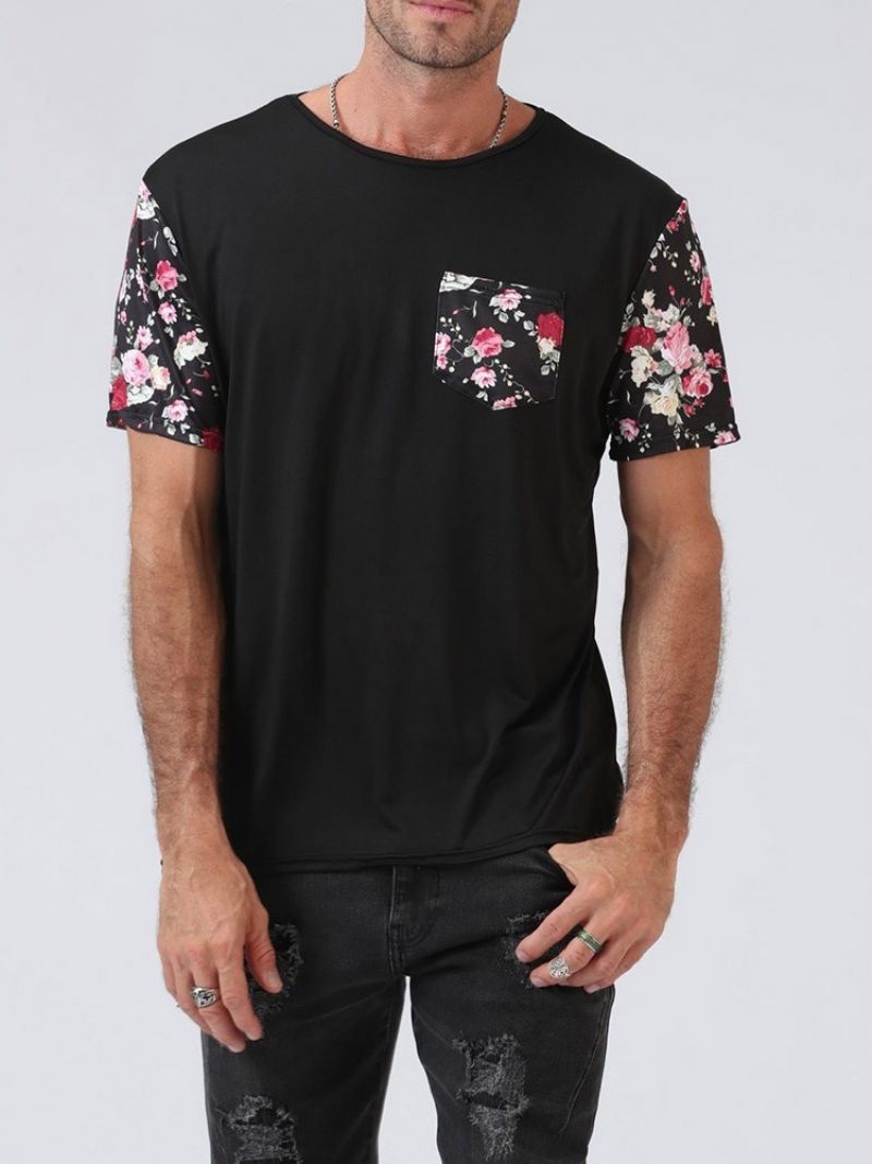 Floral Patchwork Europæisk Kortærmet Pullover Herre-T-Shirt