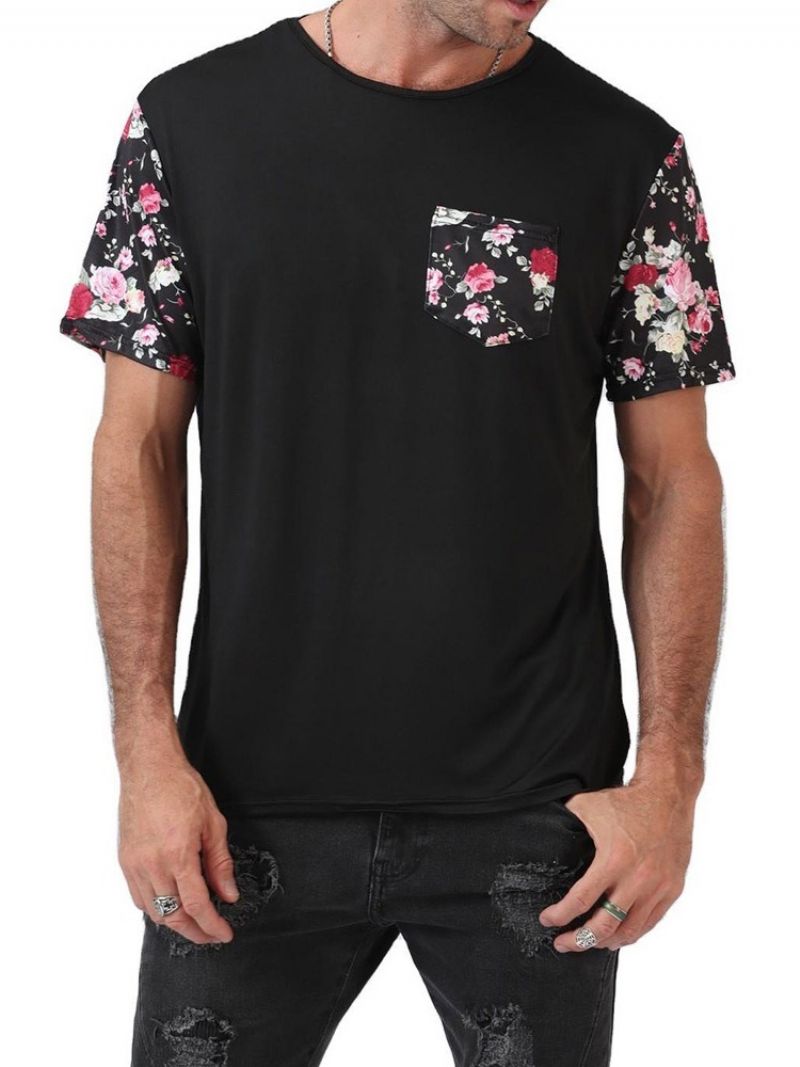 Floral Patchwork Europæisk Kortærmet Pullover Herre-T-Shirt