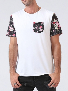 Floral Patchwork Europæisk Kortærmet Pullover Herre-T-Shirt