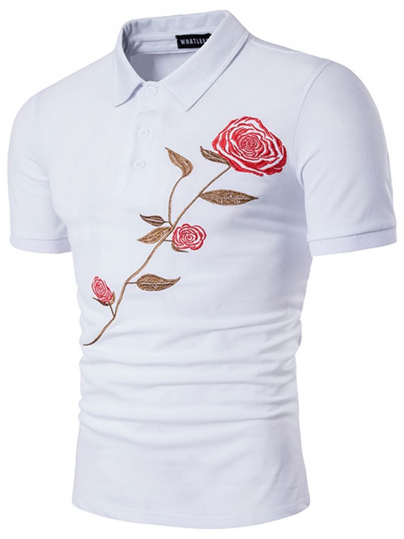 Herretøj Slank Polo-T-Shirt Med Blomsterrosetryk