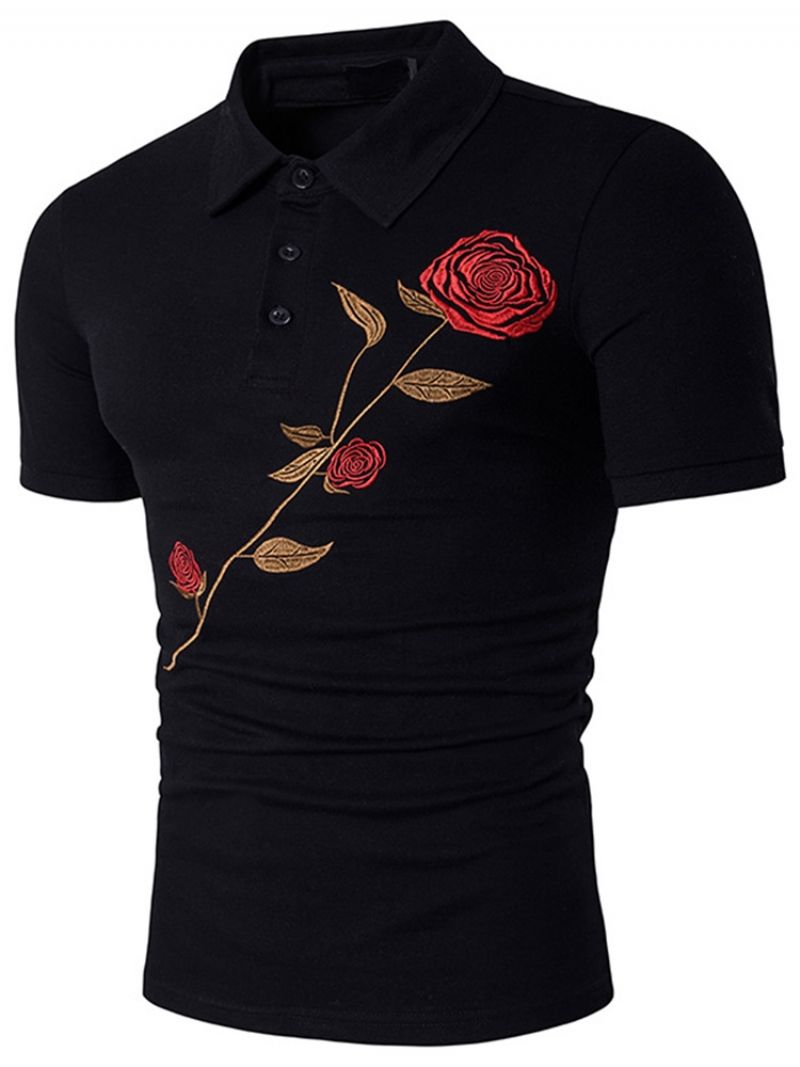 Herretøj Slank Polo-T-Shirt Med Blomsterrosetryk