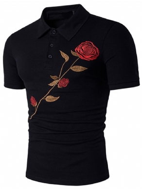 Herretøj Slank Polo-T-Shirt Med Blomsterrosetryk