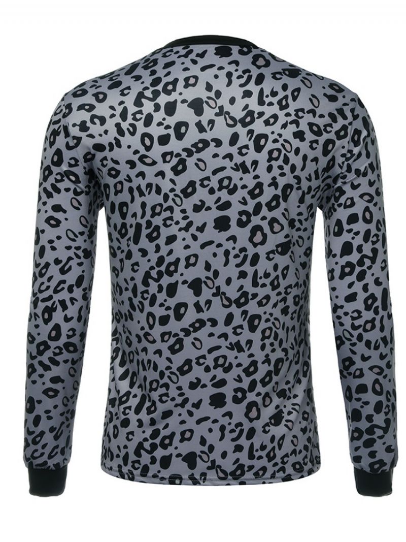 Mode Leopard Rundhalset Langærmet Stil Slank Mænds T-Shirt