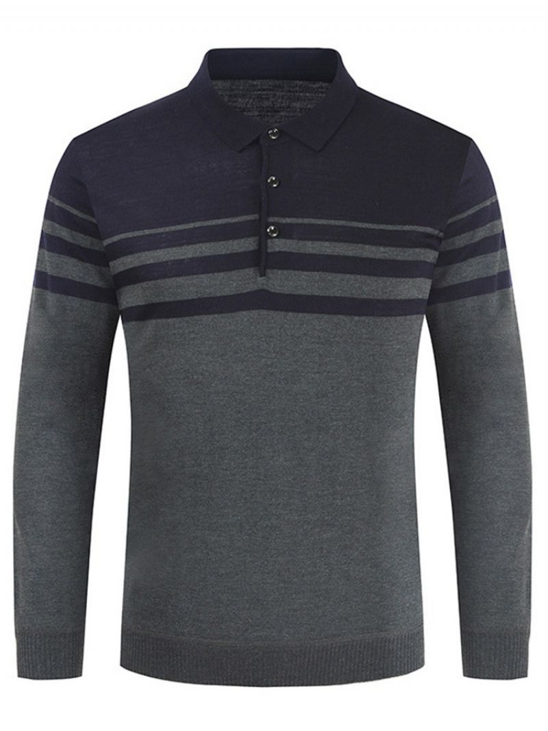 Patchwork Polo Neck Stripe Langærmet Pullover T-Shirt