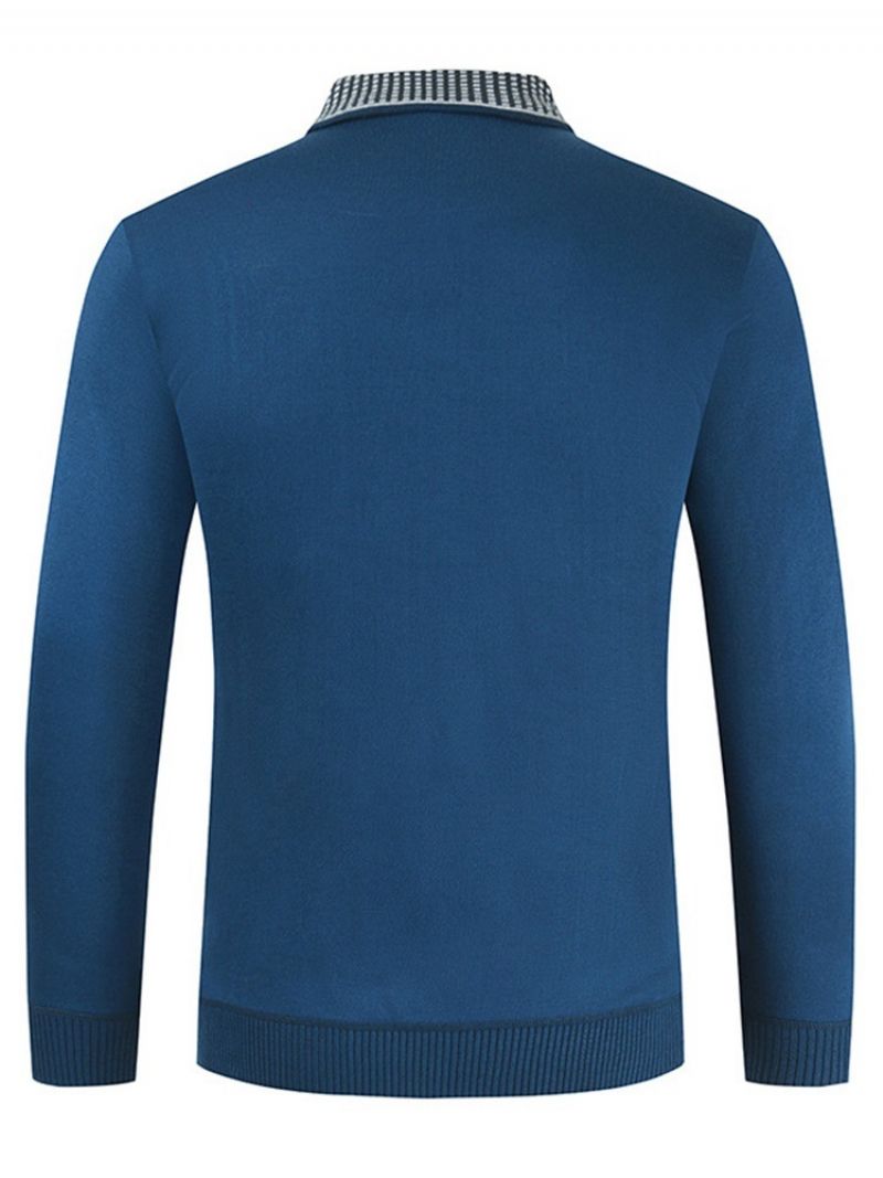 Polo Hals Farve Blok Knap Langærmet Pullover T-Shirt