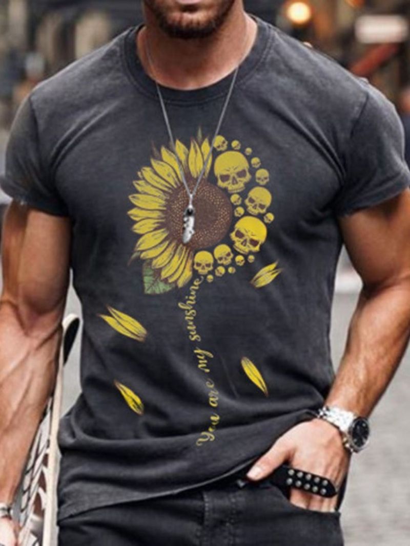 Print Casual Floral Mænds Smal Kortærmet T-Shirt