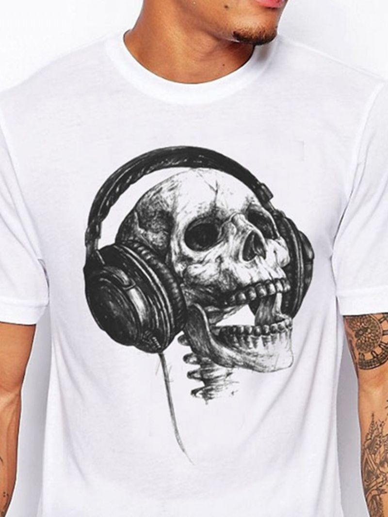 Print Casual Skull Kortærmet Slim T-Shirt Til Mænd