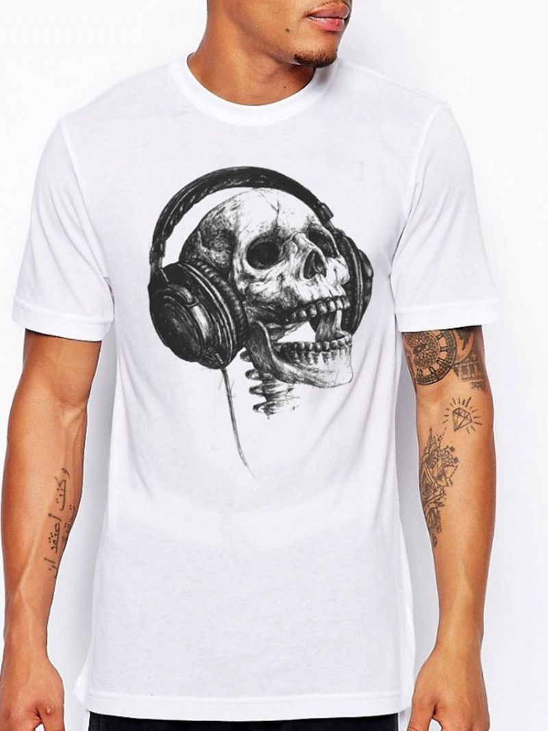 Print Casual Skull Kortærmet Slim T-Shirt Til Mænd