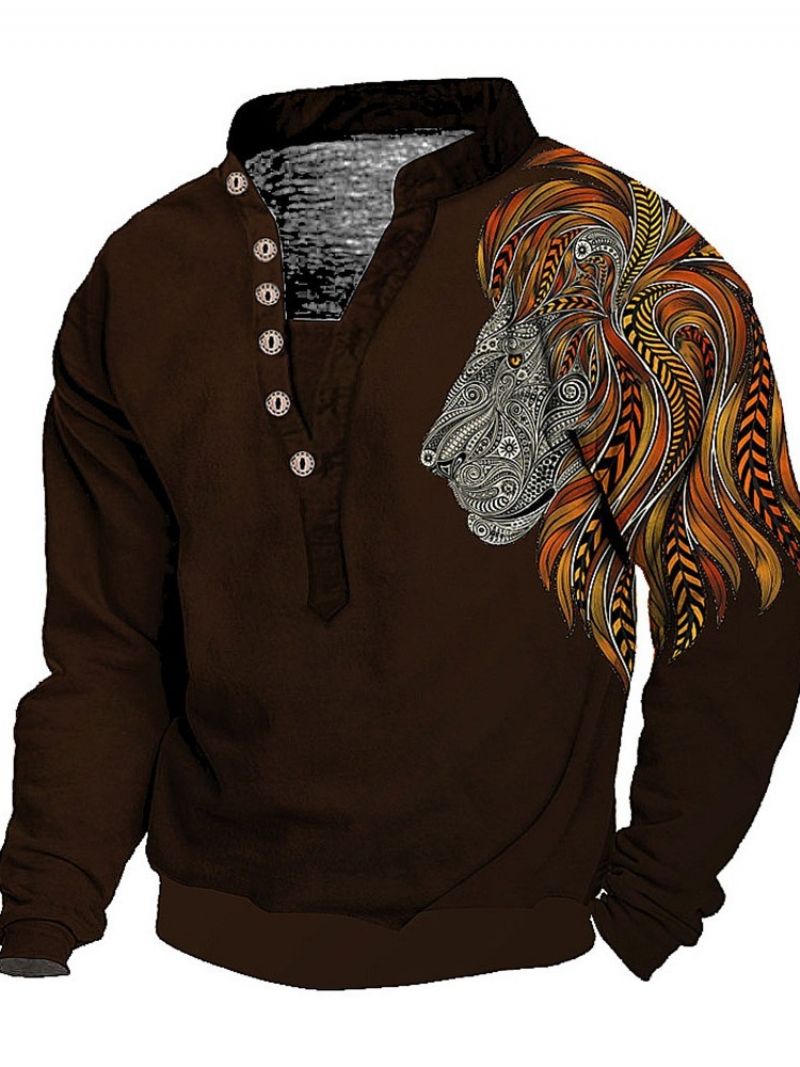 Print European Stand Collar Pullover Langærmet T-Shirt