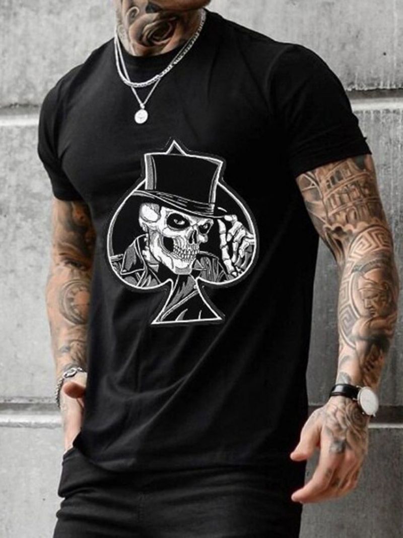 Print Skull Casual Kortærmet T-Shirt Med Trøje Til Mænd