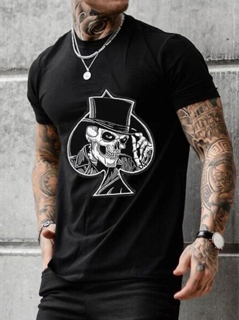 Print Skull Casual Kortærmet T-Shirt Med Trøje Til Mænd