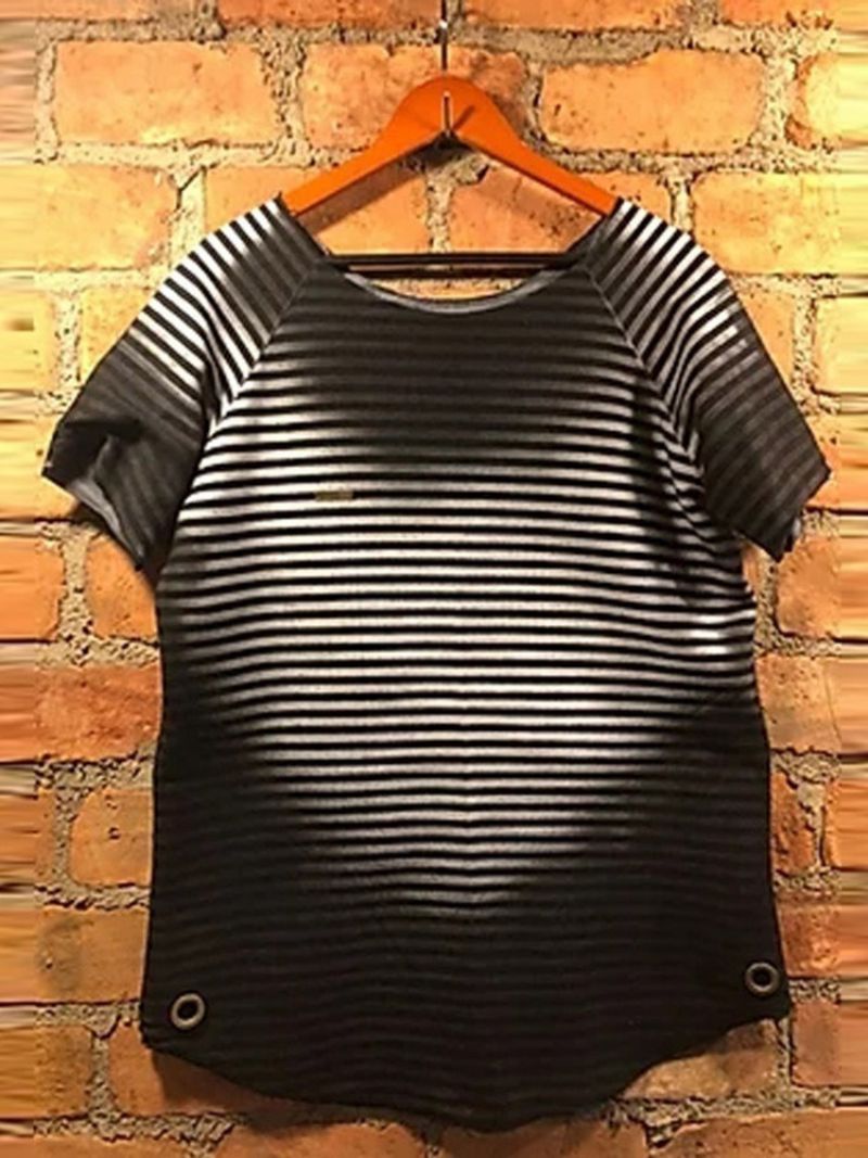 Print Stripe Rundhalset Pullover Kortærmet Herre T-Shirt