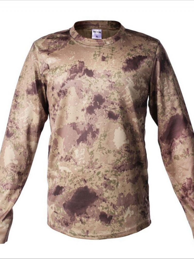 Rund Hals Print Camouflage Langærmet Mænds Slim T-Shirt