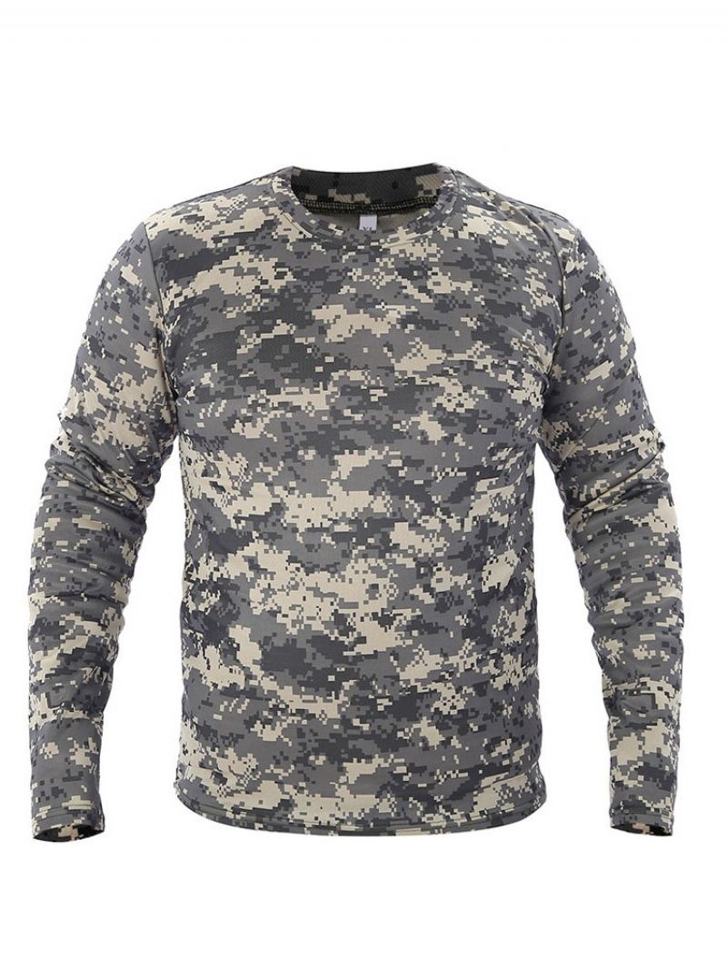 Rund Hals Print Camouflage Langærmet Mænds Slim T-Shirt