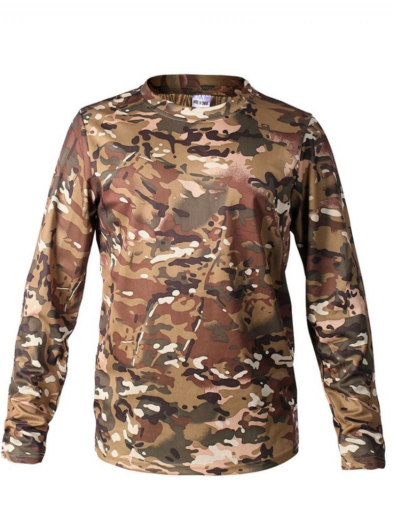 Rund Hals Print Camouflage Langærmet Mænds Slim T-Shirt