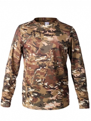 Rund Hals Print Camouflage Langærmet Mænds Slim T-Shirt