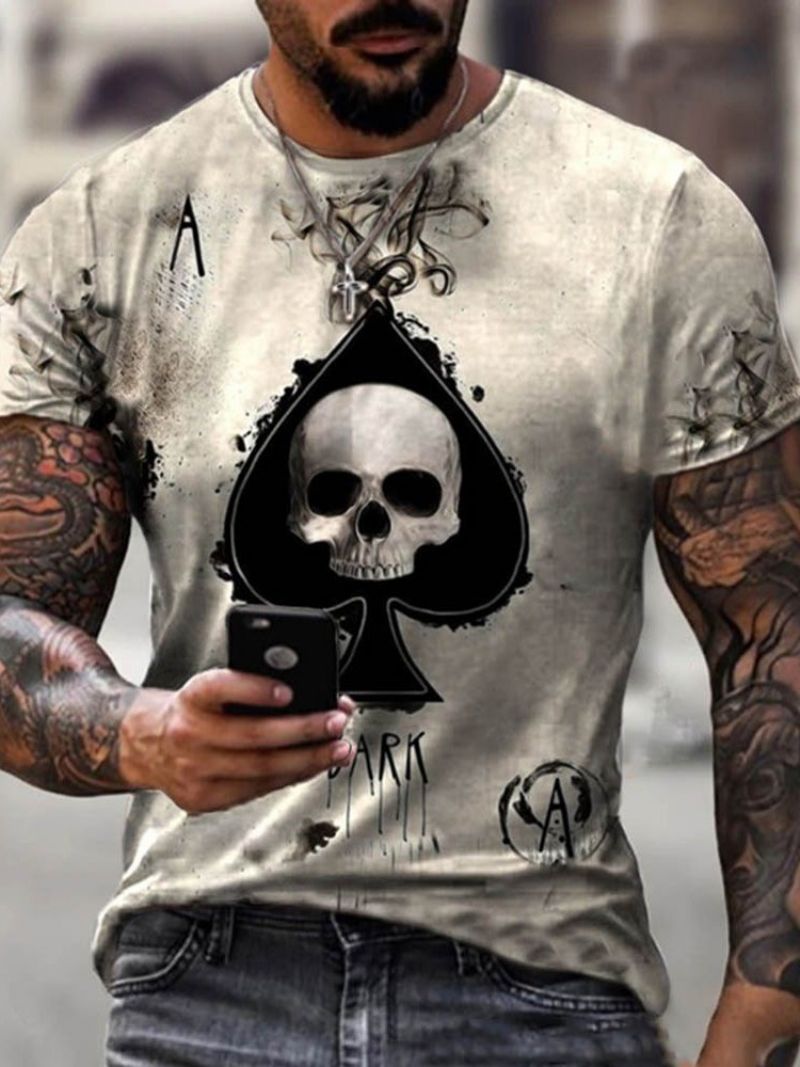 Skull Casual Print Løs Pullover T-Shirt Til Mænd