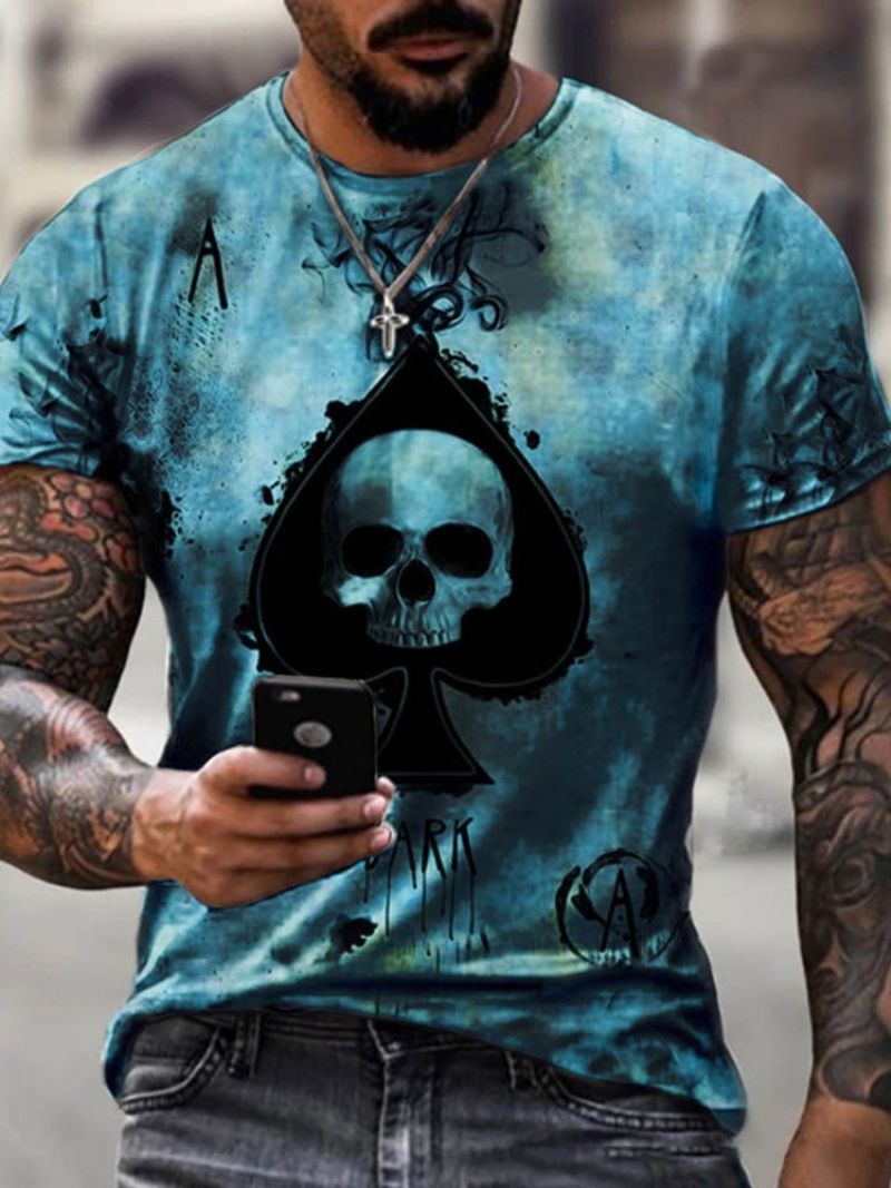 Skull Casual Print Løs Pullover T-Shirt Til Mænd