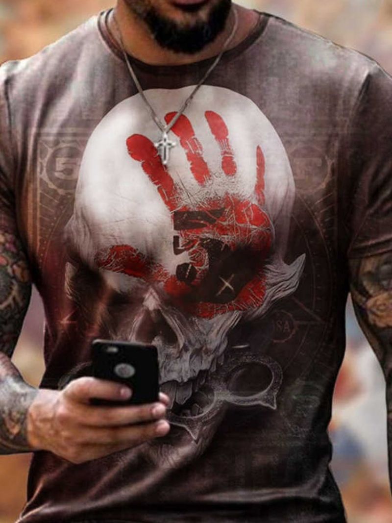 Skull Print Casual Løs Kortærmet T-Shirt Til Mænd