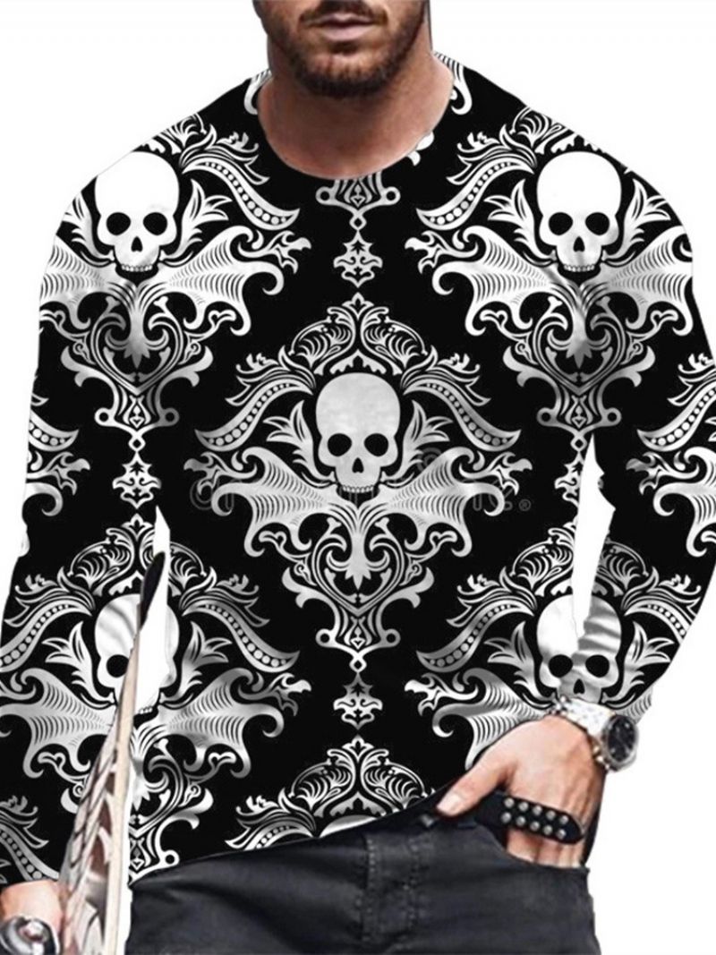 Skull Print Rundhalset Lige Trøje T-Shirt