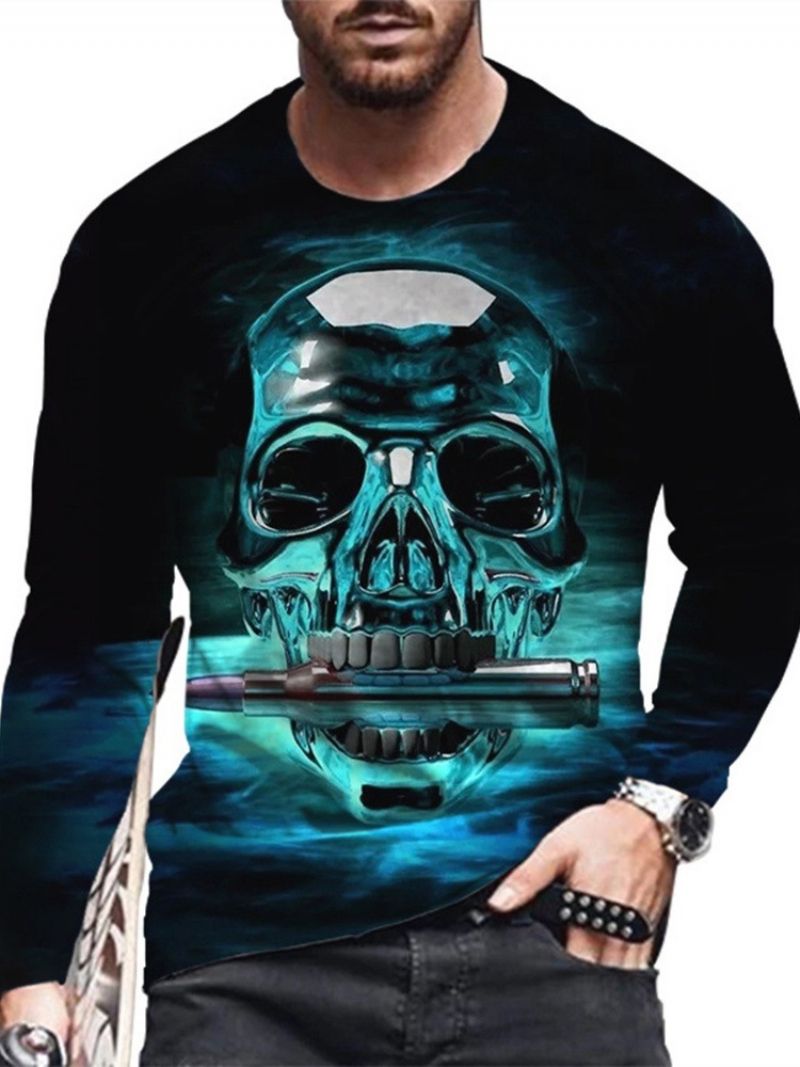 Skull Print Rundhalset Lige Trøje T-Shirt