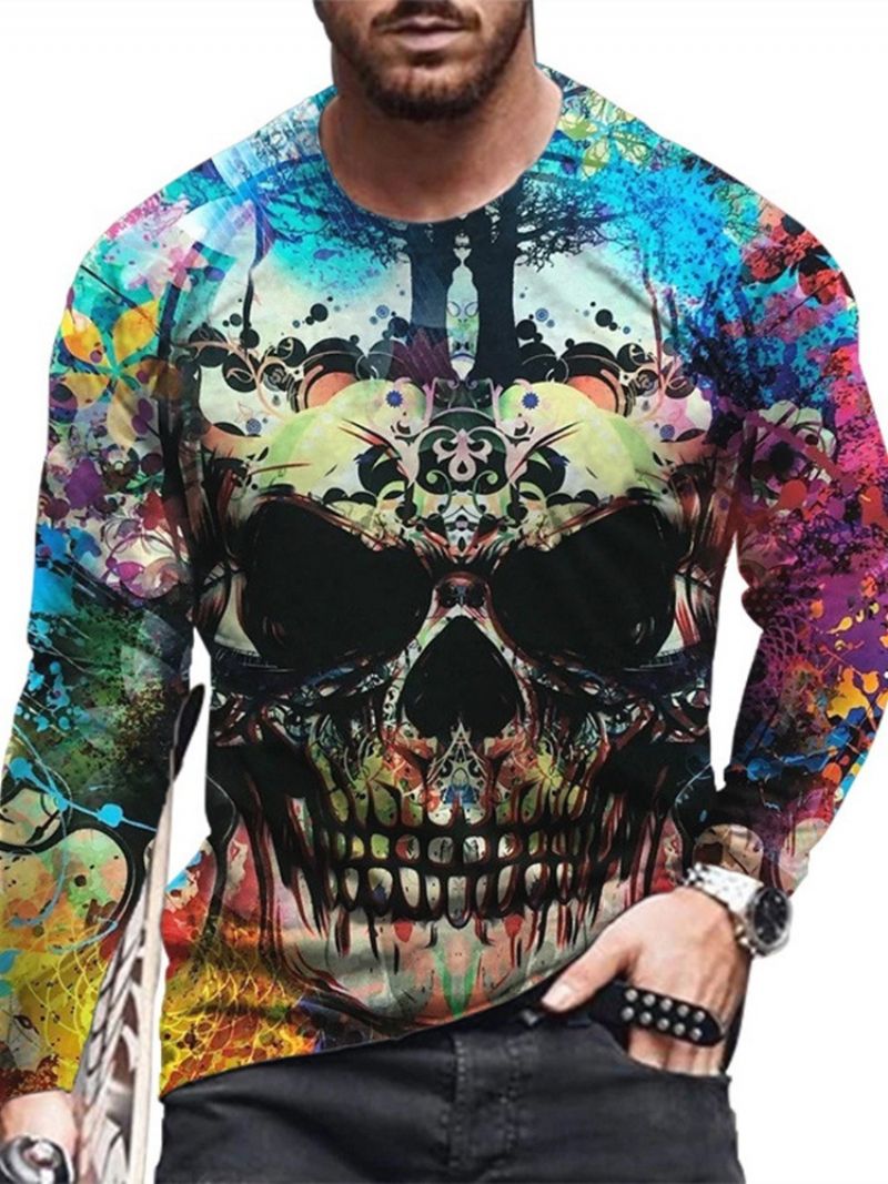 Skull Print Rundhalset Lige Trøje T-Shirt