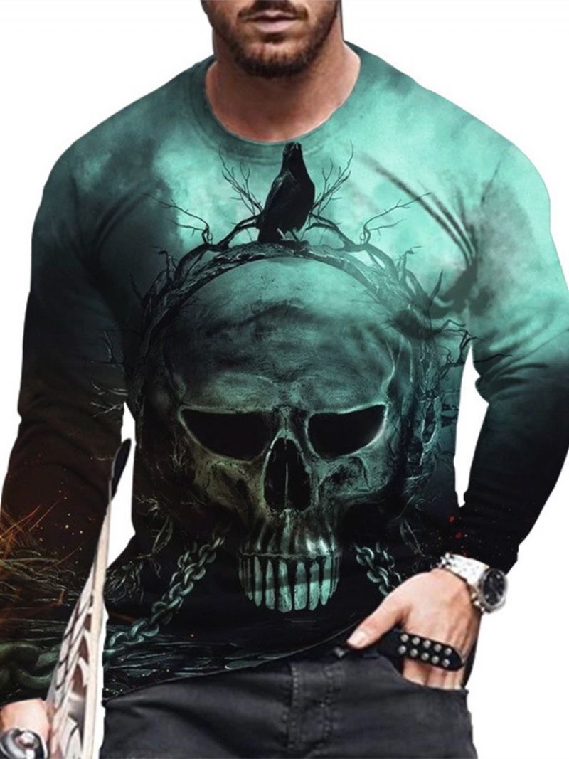 Skull Print Rundhalset Lige Trøje T-Shirt