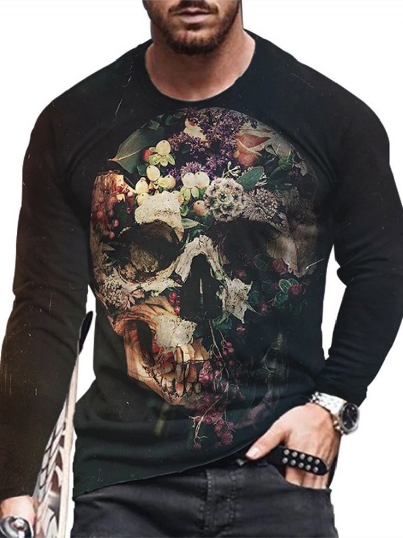 Skull Print Rundhalset Lige Trøje T-Shirt