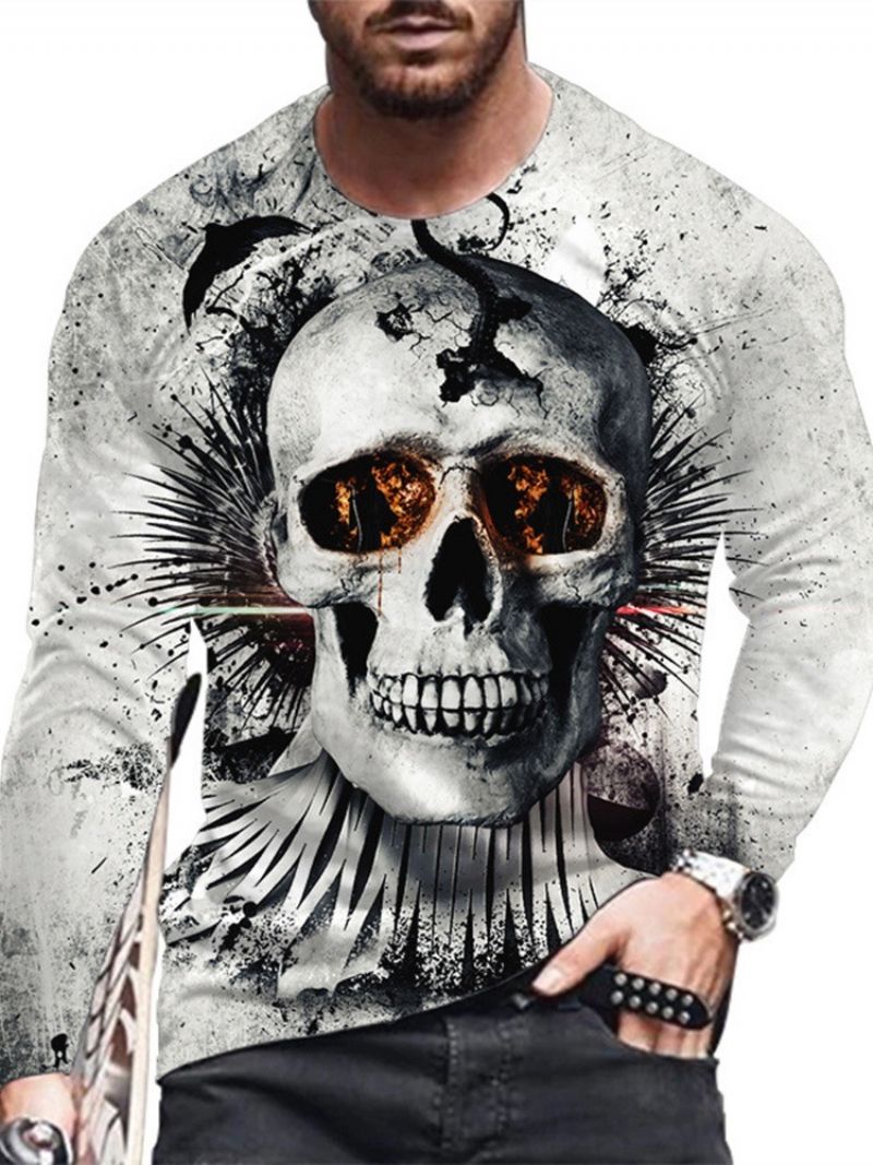 Skull Print Rundhalset Lige Trøje T-Shirt