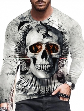 Skull Print Rundhalset Lige Trøje T-Shirt