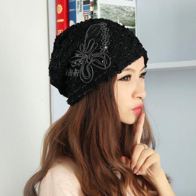 Sød Soild Color Paillette Blonde Butterfly Dame Warm Hat